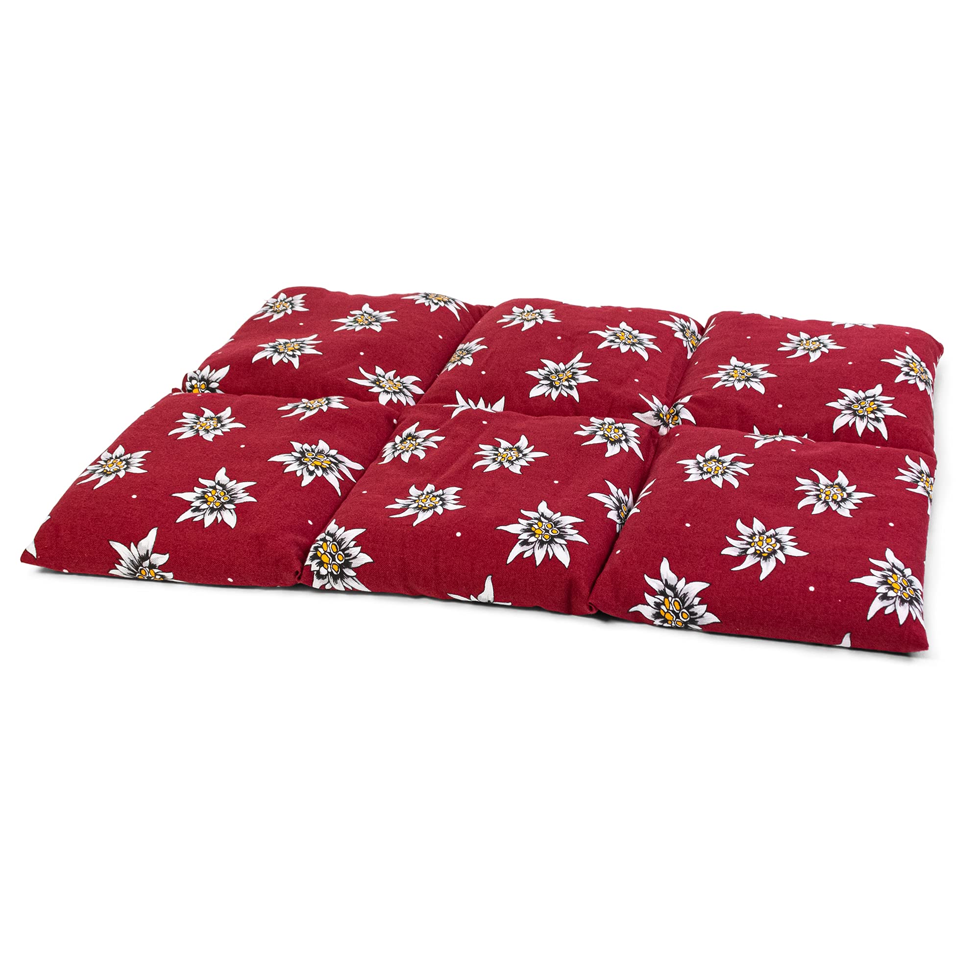 Coussin aux grains d'épeautre biologique 40x30 - Coussin chauffant pour le dos ... - Bouillotte sèche - Compresse chaude ou froide (6 compartiments; Design: fleurs d'edelweiss)