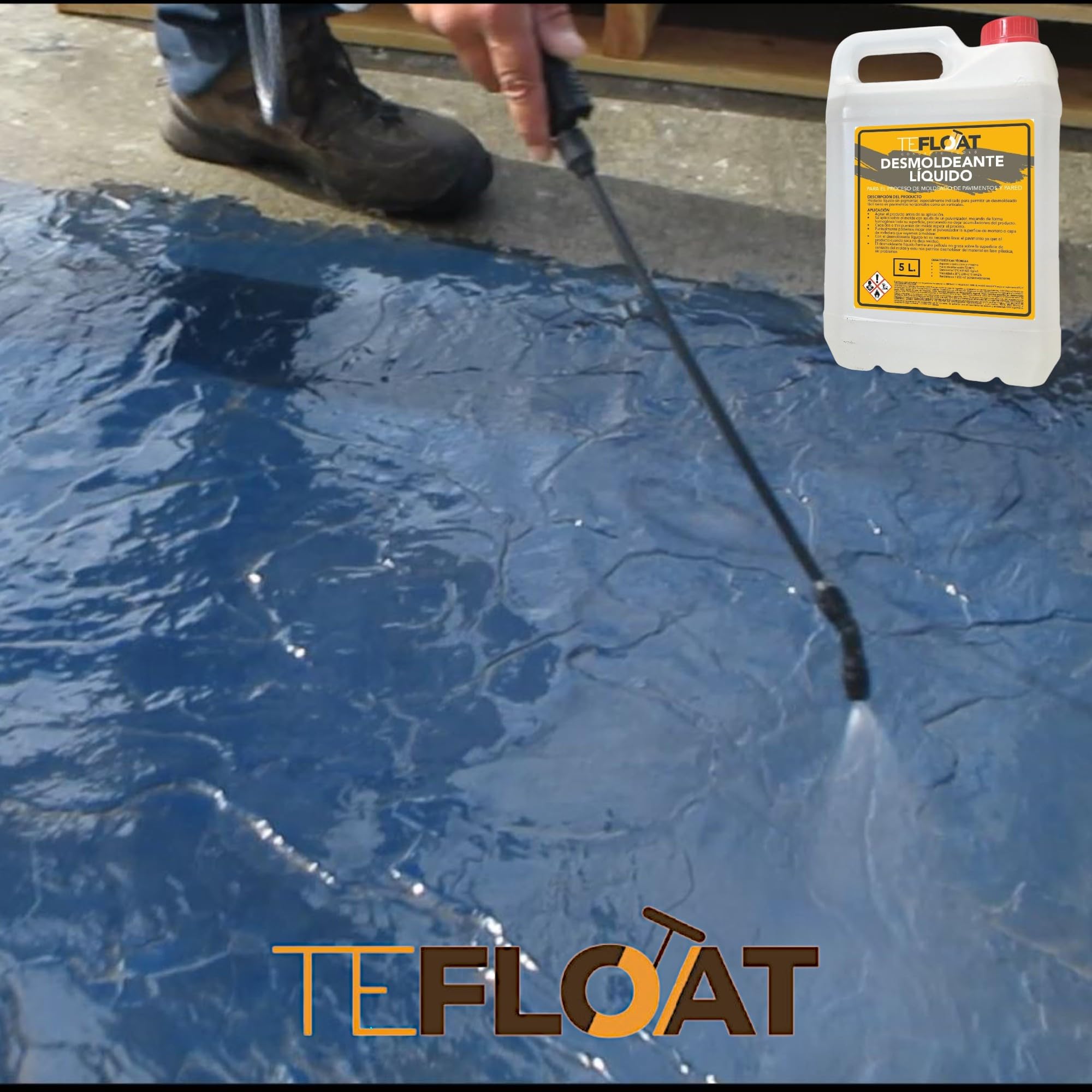 Rouleau texturé pour ciment, mortier et monocouche, Thème béton imprimé décoratif (5 litres + pulvérisateur)