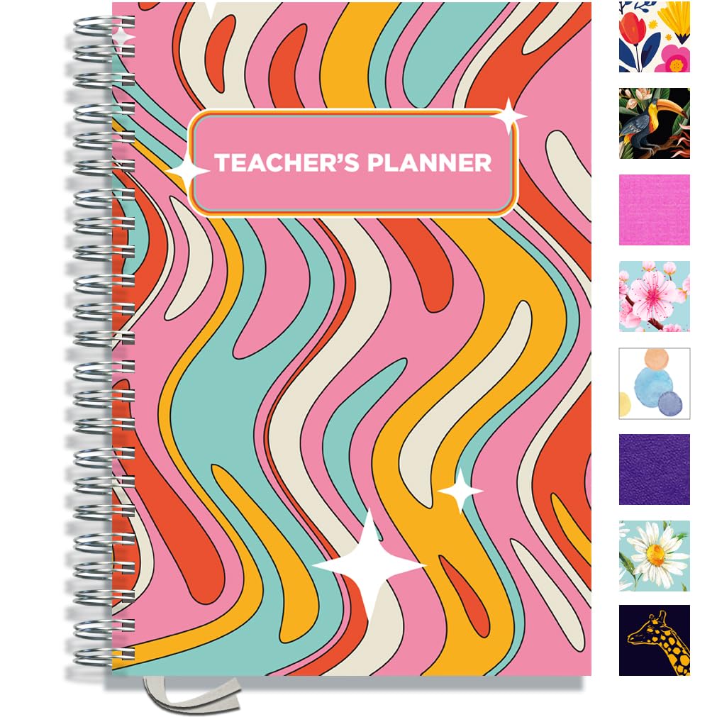Teacher Planner 2026-2027 A4 Size by Pirongs | 5 Lesson Dated Planner for Teachers | Page a Day | Dated, Hardback, Wiro-Bound Teachers Planner - Groovy — image 1