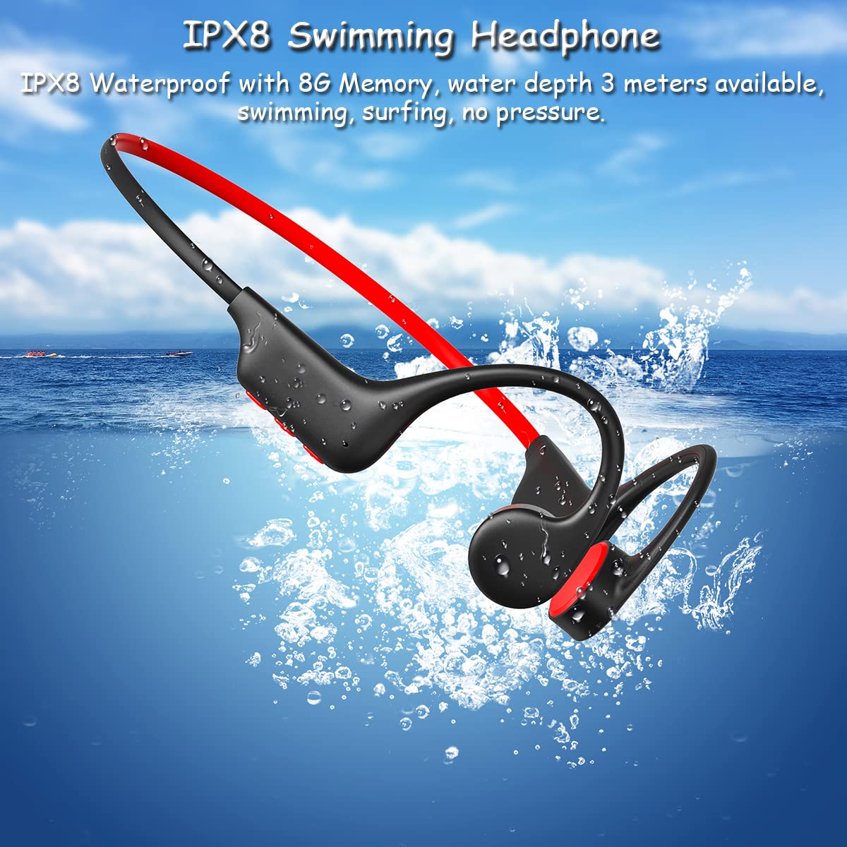 Auriculares Inalambricos de Conducción ósea Bluetooth IPX8 Impermeable Auriculares Deportivos Reproductor de Música MP3 para Natación Correr Fitness, 16G Memoria Cascos Ligeros Open-Ear White