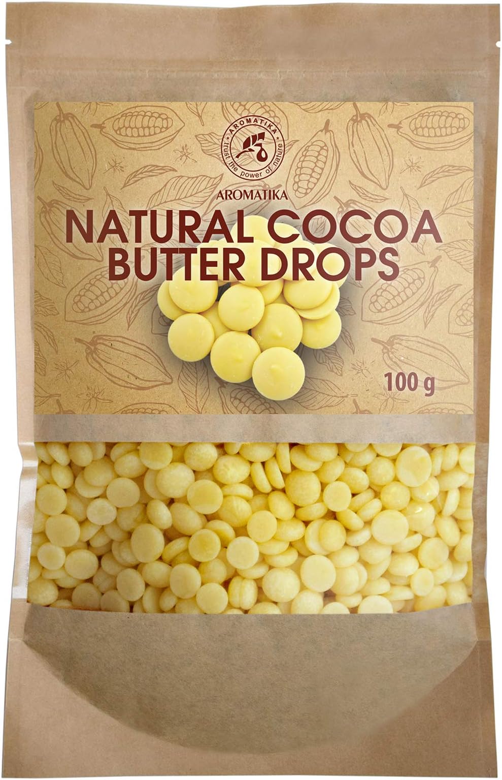 Cocoa Butter Drops 100g - Theobroma Cacao Butter - Cacao Nibs Food Grade - Superfood Rich in Antioxidants - Minerals and Vitamins - for all your Baking and DIY Beauty Recipe Needs