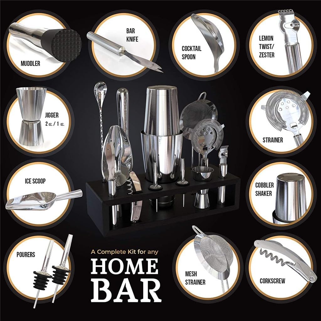 Boston Shaker Cup 13-piece Stainless Steel Mixer Cocktail Bartender Set With Storage Rack