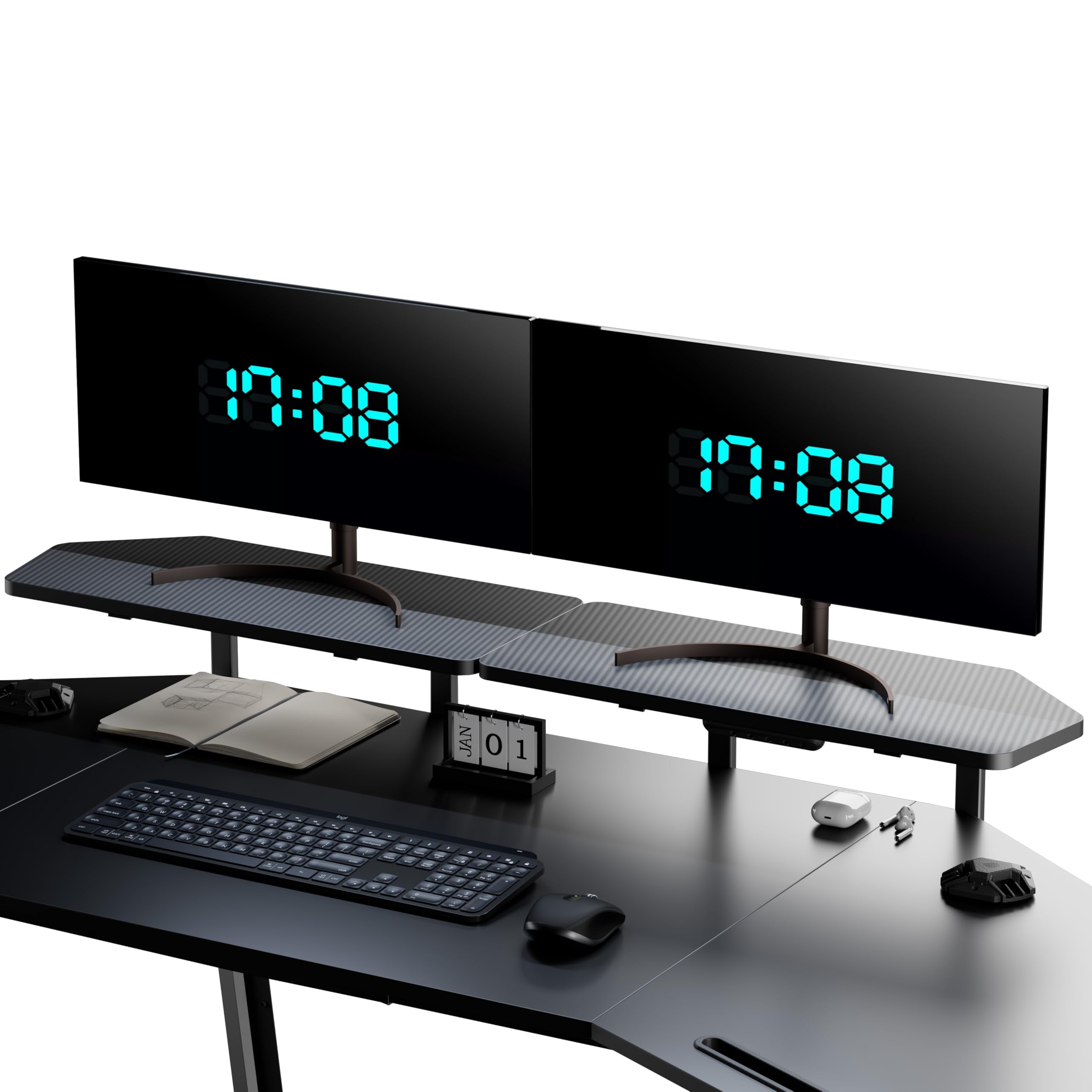 EUREKA ERGONOMIC Supporto per Monitor, Organizzatore Multifunzionale da Scrivania 50 x 22 cm, Mensola Flottante per Scrivania a Forma di Ala, Riser in Fibra di Carbonio per Ufficio (Nero, 2 Pezzi)