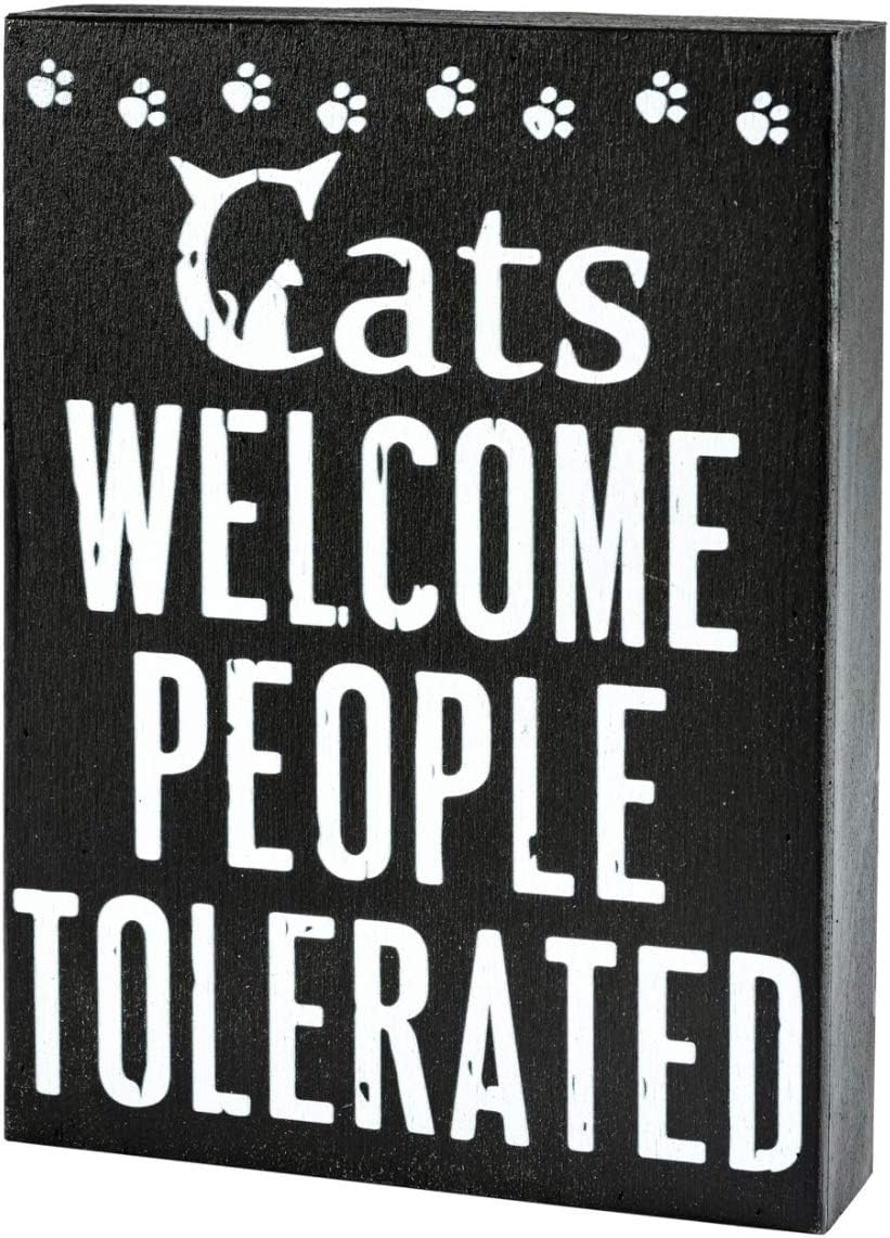 JennyGems Funny Cat Signs Funny Cat Gifts, Cats Welcome People Tolerated, 6x8 Inch Wood Sign Cat Signs for Cat Lovers, Cat Decor, Cat Sign, Best Cat Mom Gifts, Cat Desk Decor, Made in USA