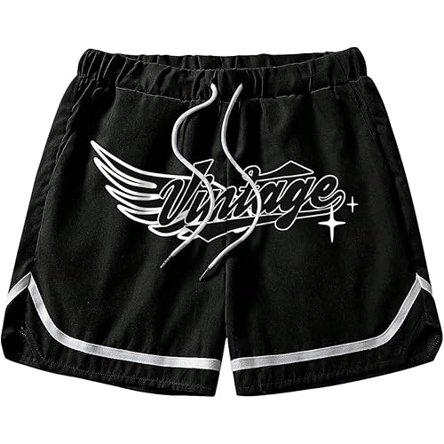 GORGLITTER Men's Letter Graphic Designer Shorts Drawstring Waist Pocket Casual Shorts
