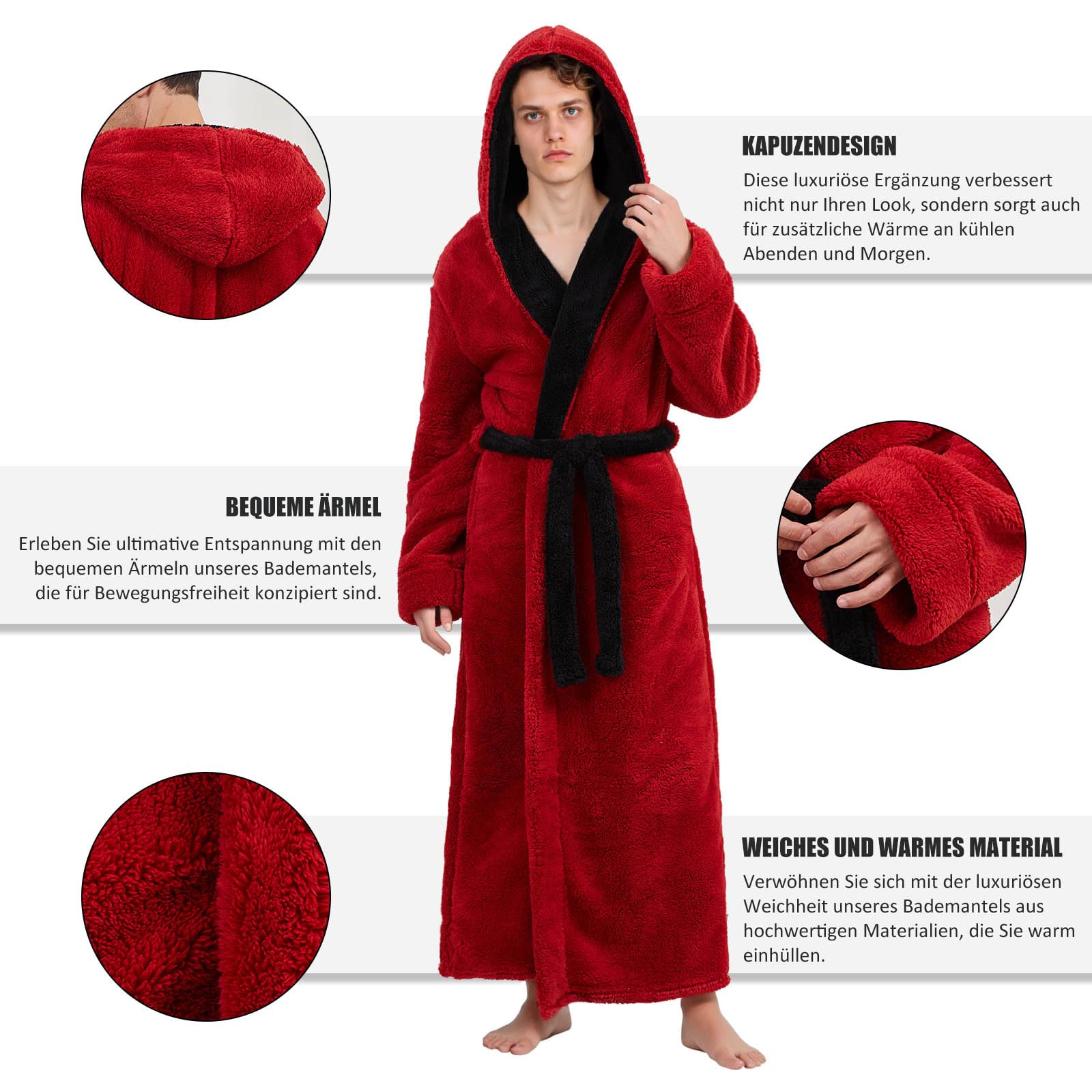PUTUO Lang Flauschig Bademantel für Herren: Winter Morgenmantel mit Kapuze - Weiche warme Fleece Bademäntel - Extra Langer flauschiger Plüsch Hausmantel für Männer