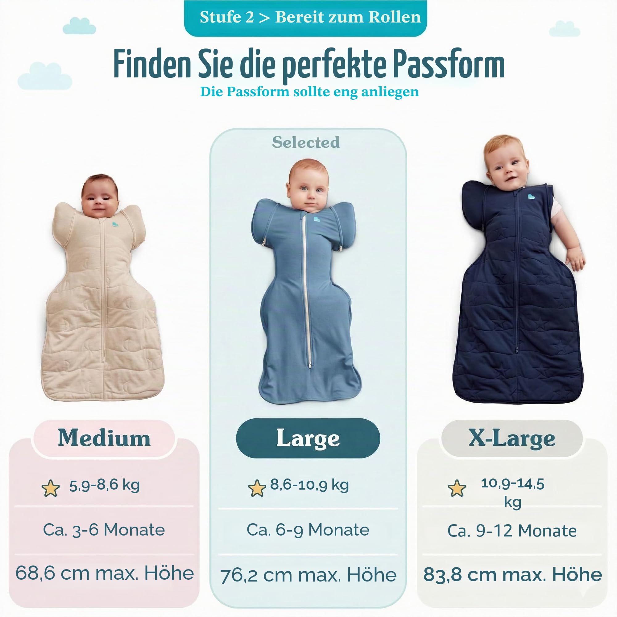 Love To Dream™ Swaddle UP™ Übergangsschlafsack, Groß 8,5–11 kg – Grau | Extra warm & kuschelig mit abnehmbaren Flügeln | 3,5 Tog für Winter & Herbst (14–16 °C) | Baumwolle, maschinenwaschbar