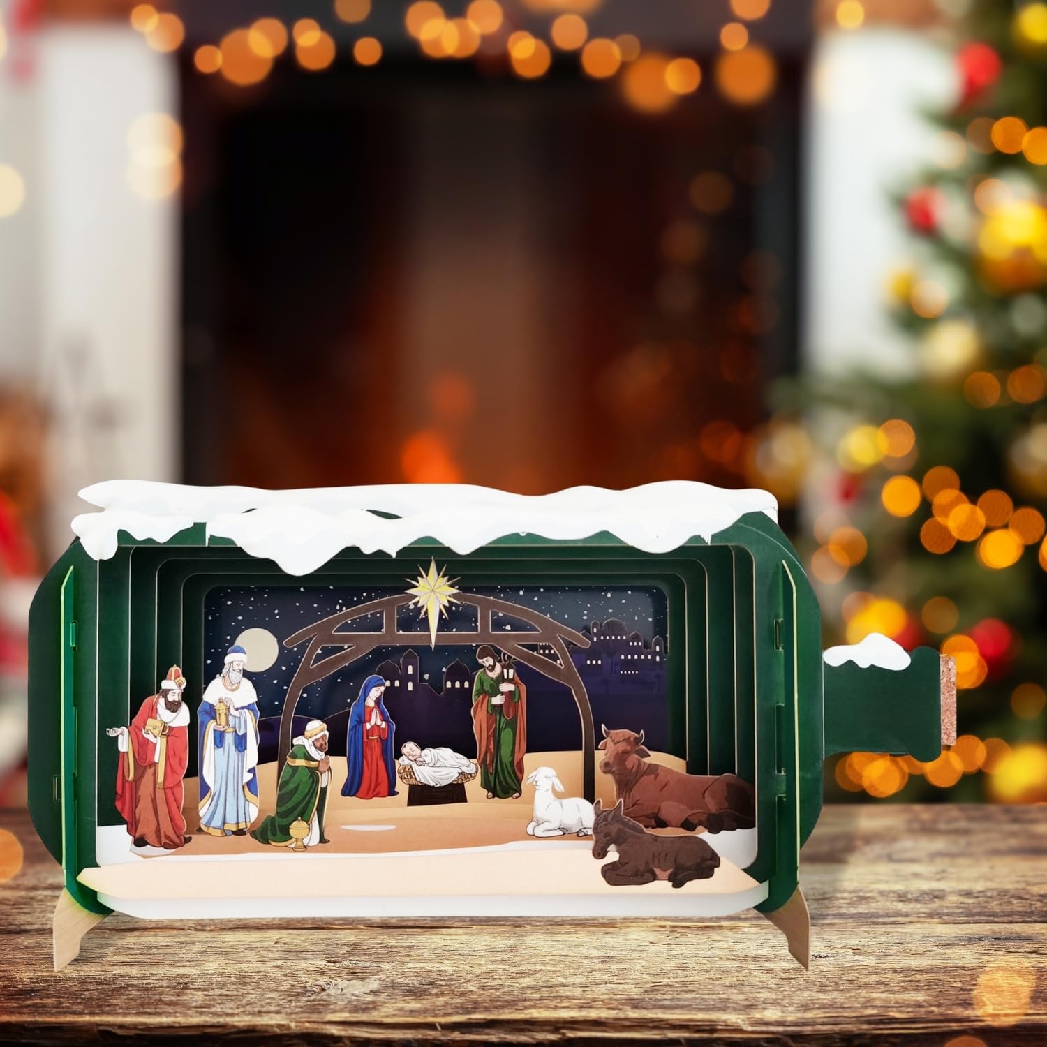 Message in A Bottle Religious Nativity Pop Up Christmas Greeting Card XMIB107, Green, 24cm x 12cm - Image 4