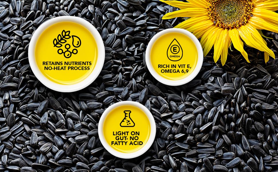 Image of HESTHETIC Premium Edible Cold Pressed Sunflower Oil, 100 ML, Rich in Healthy Fats, Ideal for Cooking, Frying and Salad Dressings, 100% Pure and Natural, Food Grade Virgin Oil, Glass Bottle