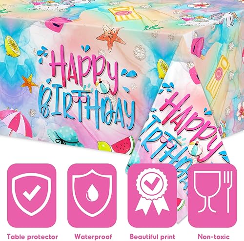 Miniatura 2 de Decoraciones de fiesta de cumpleaños de piscina de verano, 3 manteles de fiesta de cumpleaños con temática de verano para piscina, suministros