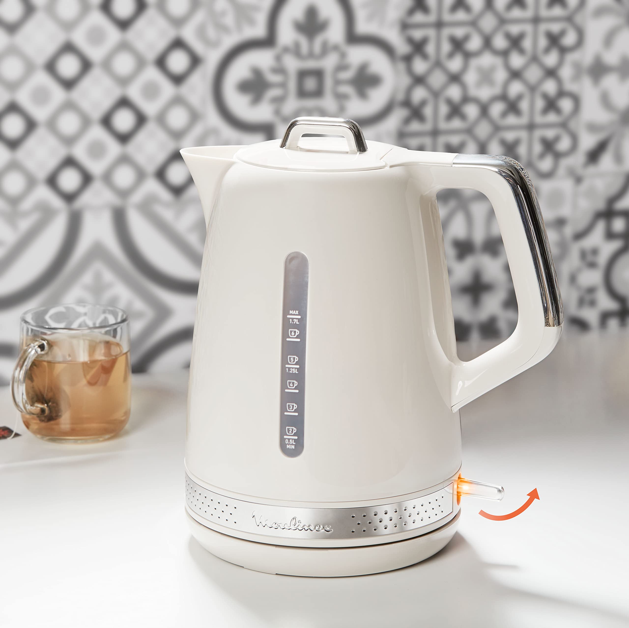 Moulinex Bouilloire électrique 1,7 L 2 400 W Design vintage ivoire Base pivotante 360° Arrêt automatique BY320A10