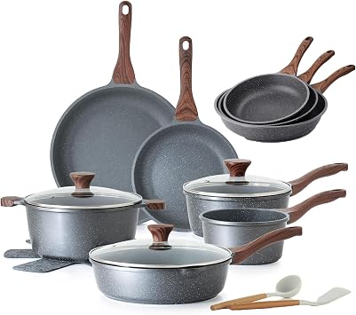 SENSARTE Nonstick Cookware Set 19 Piece, includes Nonstick Frying Pan Skillets9.5+11+12.5 Inch