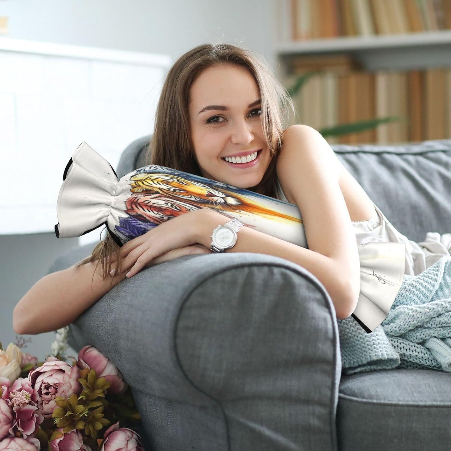 Colorful Lion Head Cylindrical Pillow-Premium Bed Pillows, Side Sleeper Neck Support, Decorative Candy Design, Soft and Durable