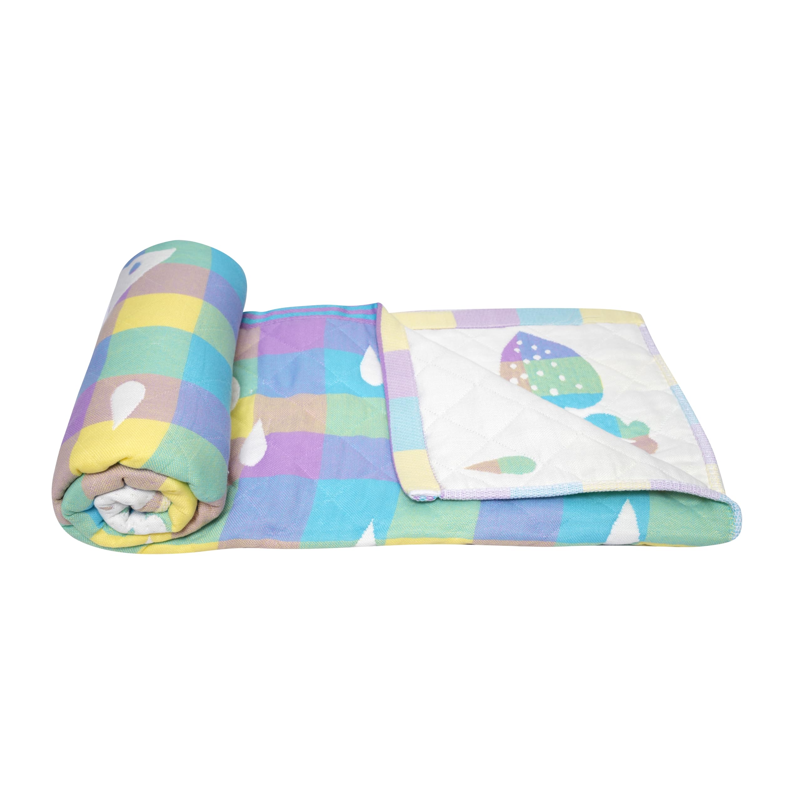 Tiny Treasures New Born All Season Cotton Muslin Baby Blanket | Soft and Comfortable with Adorable Checks Print and Designs. (Blue)