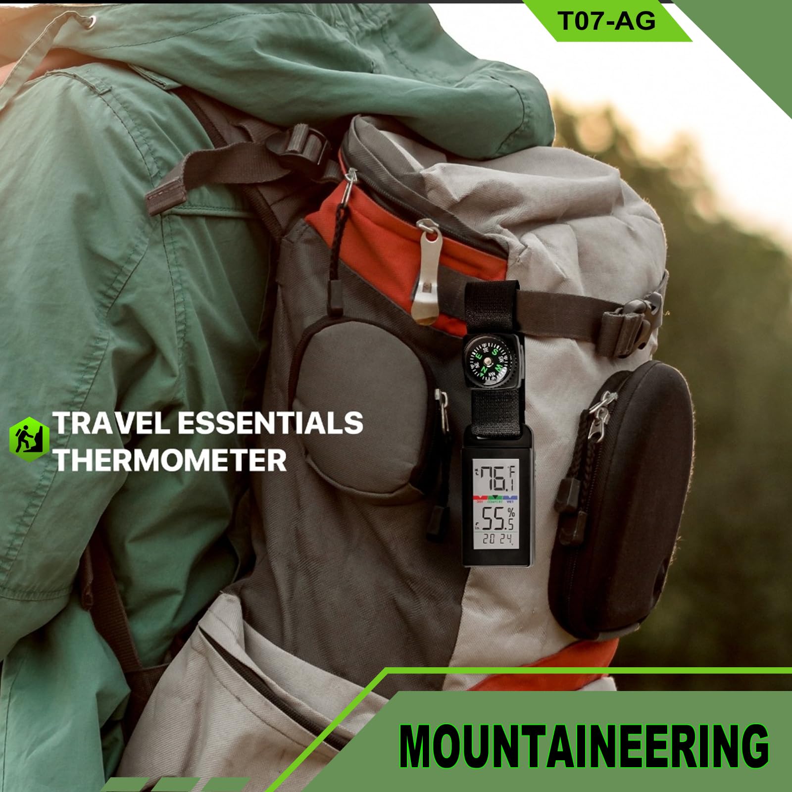 Thermomètre hygromètre portable d'intérieur et d'extérieur avec détection précise de la température et de l'humidité, boussole cruciale pour un espace de vie confortable, camping, atelier. Obtenez-le