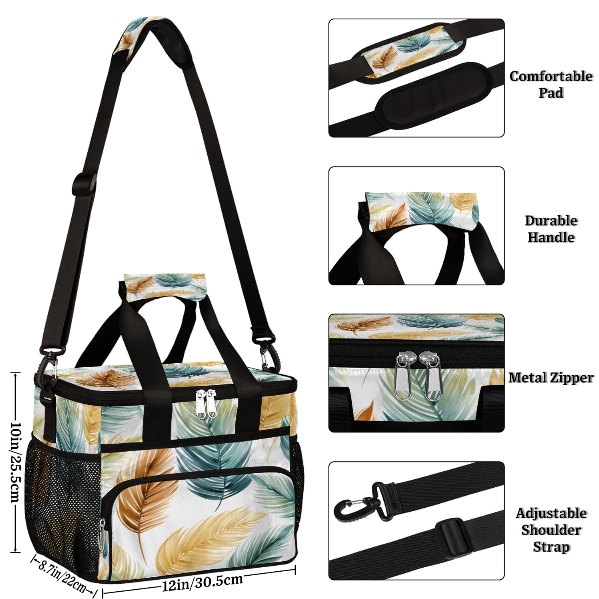 Gradient Feathers Insulated Picnic Backpack Lunch Box for Women Men Picnic Basket Tote Lunch Bag Picnic Bag Portable Lunch Bags for Picnic, Beach, Work, Trip,Office, Camp Beautiful Color Feather