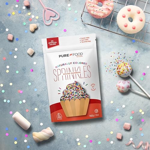Miniatura 4 de Pure Food de Estee Rainbow Nonpareils, 5 onzas, gránulos veganos para helado, gránulos sin colorantes, caramelos de arcoíris para hornear, gránulos