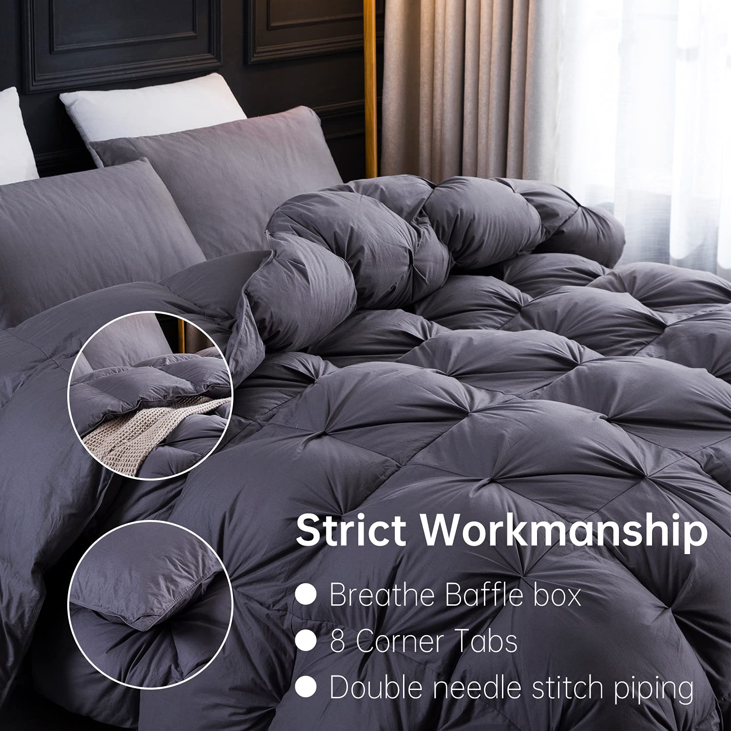 Buy Three Geese Pinch Pleat Goose Feathers Down Comforter Queen Size