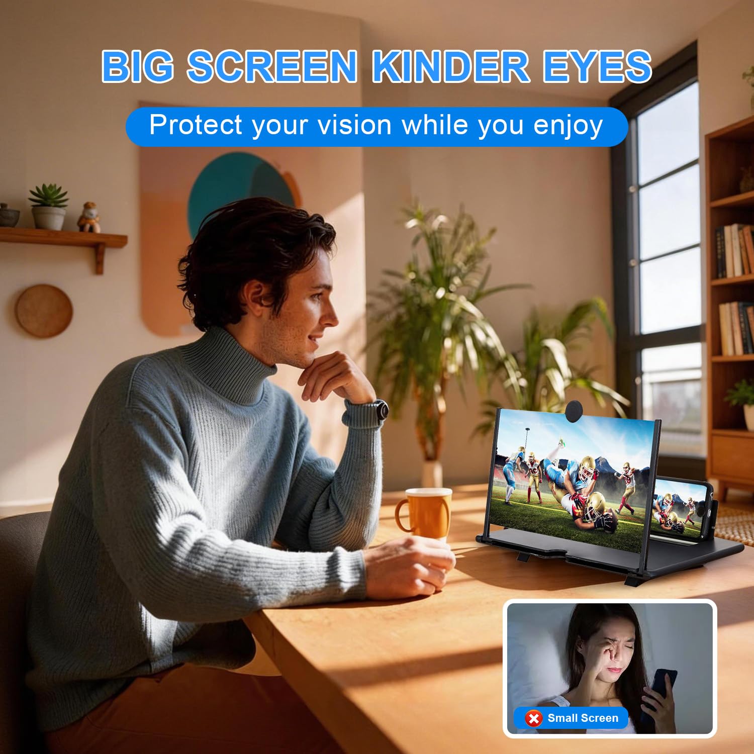 Pantalla de lupa para teléfono, pantalla móvil HD de 12 pulgadas, ampliadora para películas, vídeos, juegos, transparente, ligero, plegable, compatible con todos los teléfonos inteligentes (negro)