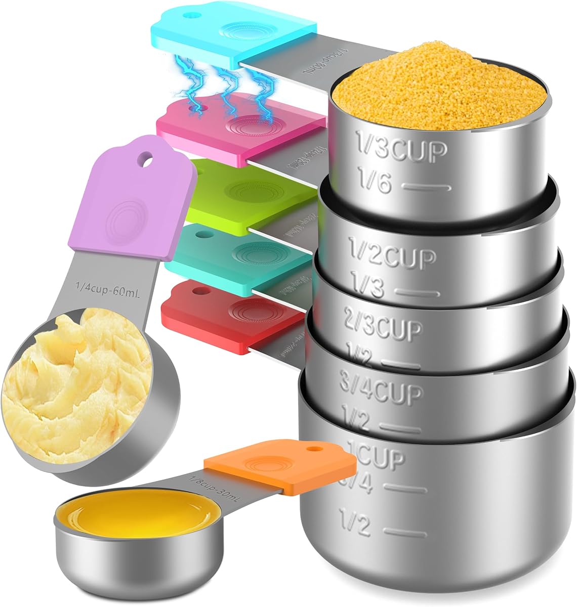 Magnetic Measuring Cups, 7 Stainless Steel Nesting Measuring Cup Set for Measuring Dry or Liquid Ingredients