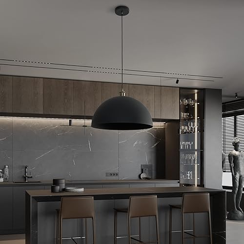 Miniatura 7 de Lámpara colgante vintage negra de 17.72 pulgadas, lámpara colgante de cúpula grande retro para casa de campo, lámpara colgante moderna industrial