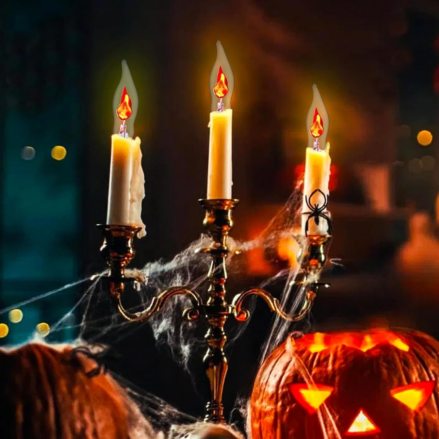 Halloween Flicker Flame Light Bulb, C18 Clear Flame Candelabra Replacement Bulbs, Halloween Decorations, 120 Volts, E12 Flame Candelabra Base Bulbs, 12 Pack