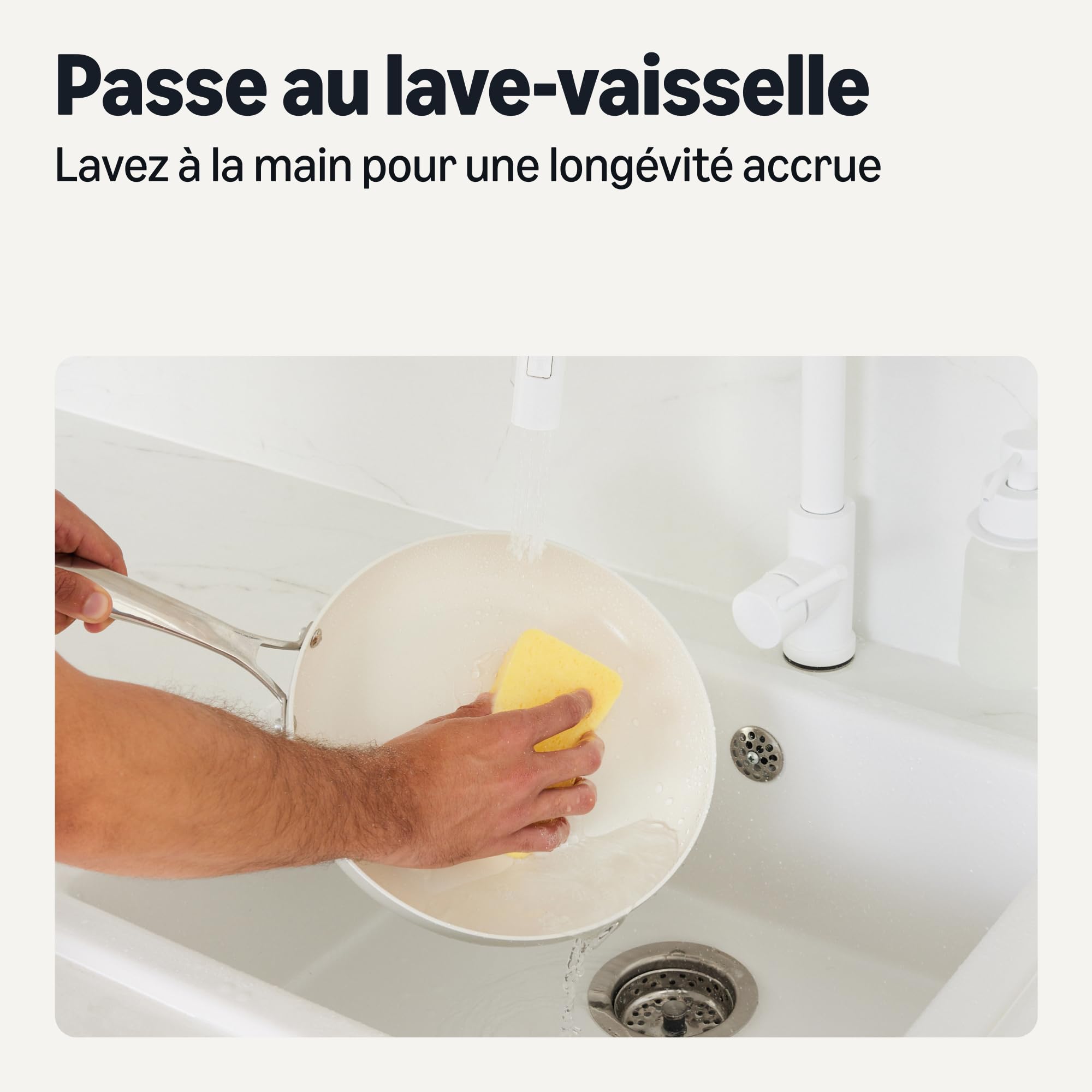 Amazon Basics Lot de 8 Casseroles et Poêles Antiadhésives en Céramique, Compatible Lave-Vaisselle et Four, Compatible Tous Feux, Couleur Ivoire