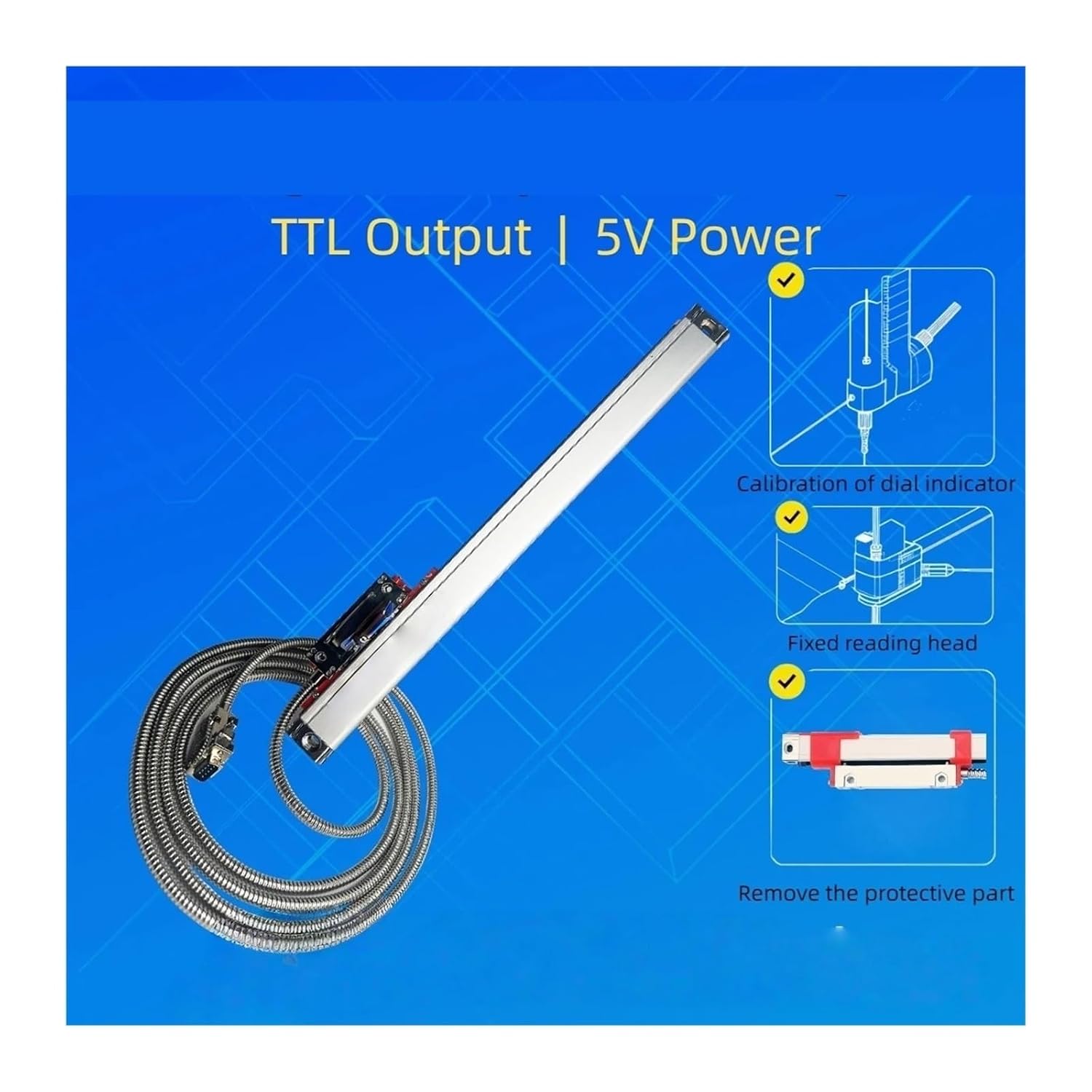 Optical Encoder Sensor Grating Ruler Sensor 0.001mm DRO Glass Linear Scale （T T L） KA300 870mm~1020mm(KA300-1um-970mm)