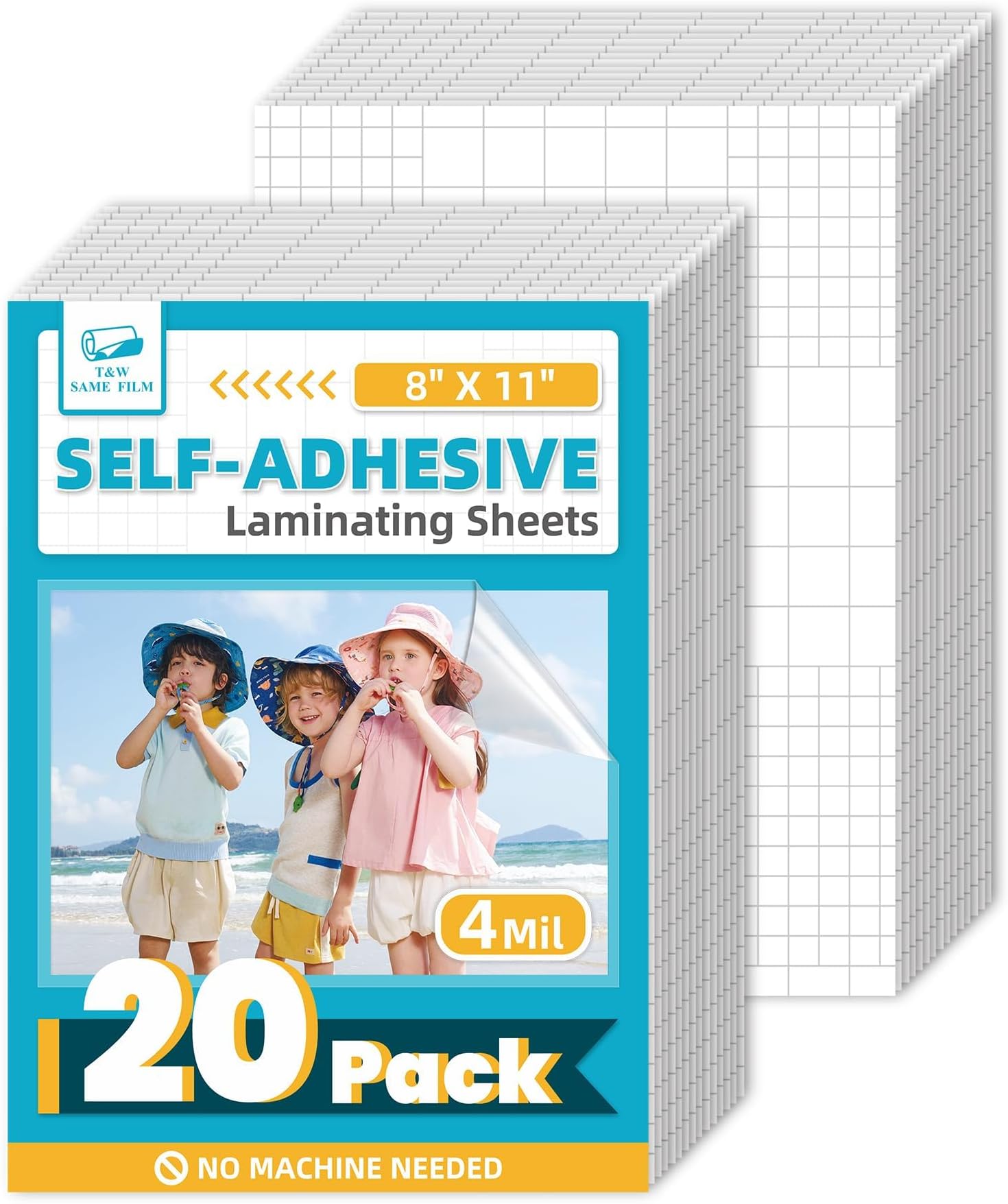 Self Adhesive Laminating Sheets, 4mil, 8 x 11 Inch No Heat Laminating Sheets, Self Sealing Laminating Sheets for Laminator, Round Corner, No Heat, No Machine Needed-20 Pack