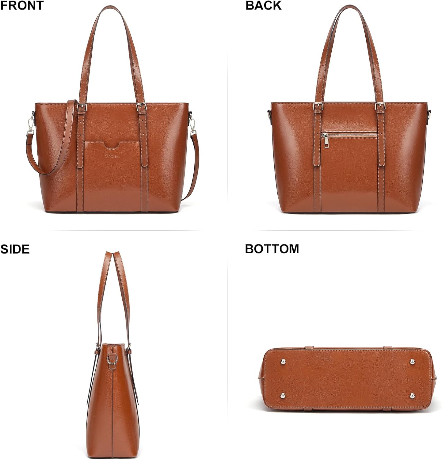 Cnoles Satchel Handbag for Women Ladies Vintage Genuine Leather 15.6 inch Laptop Tote Shoulder Bag Work Purse - Image 3