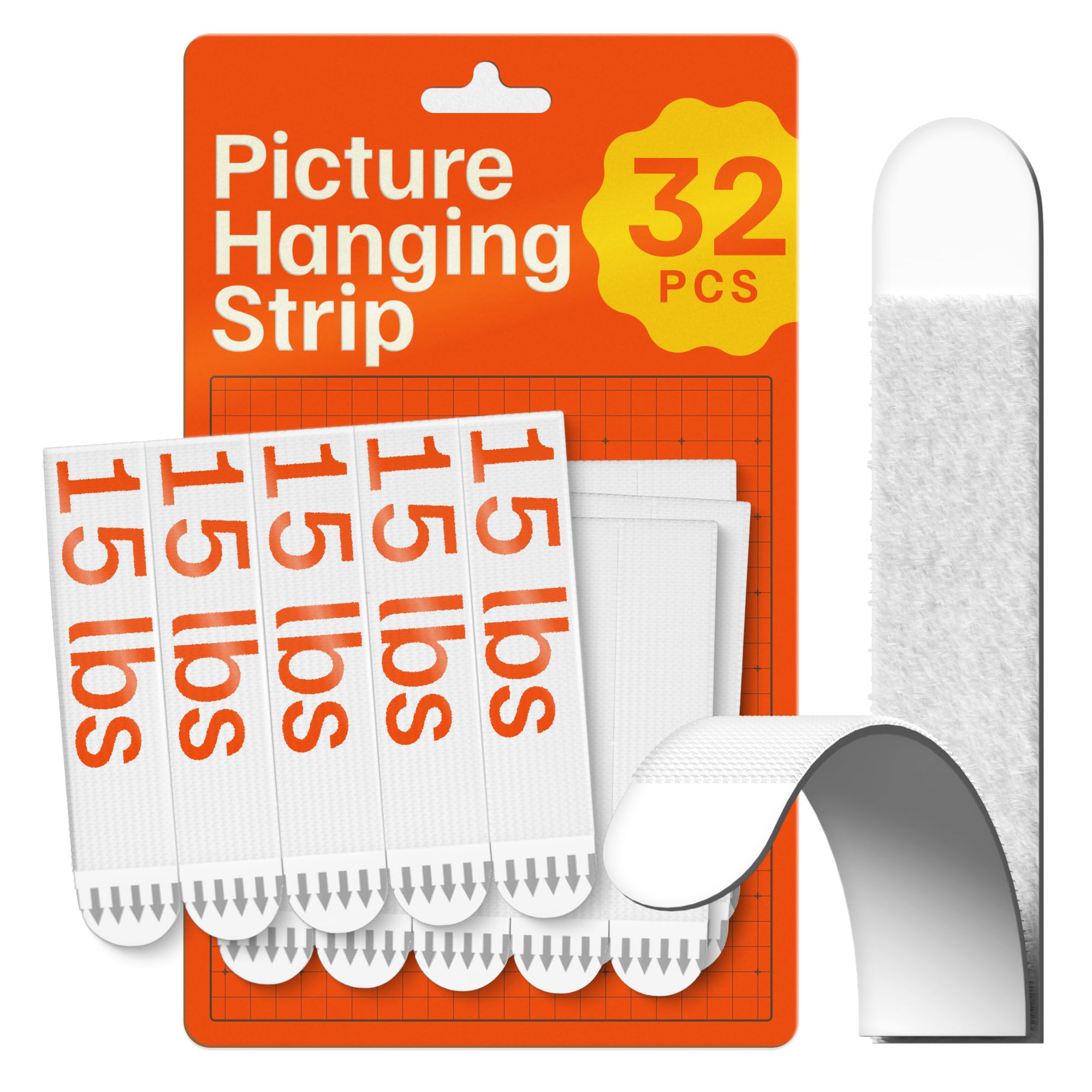 Ultra-Strong Picture Hanging Strips (16 pairs) with Adhesive Backing - Perfect for Rental Friendly Upgrades - Wall Hanging Strips Without Nails - Heavy Duty Wall Hanging Adhesive Strips for Home Decor