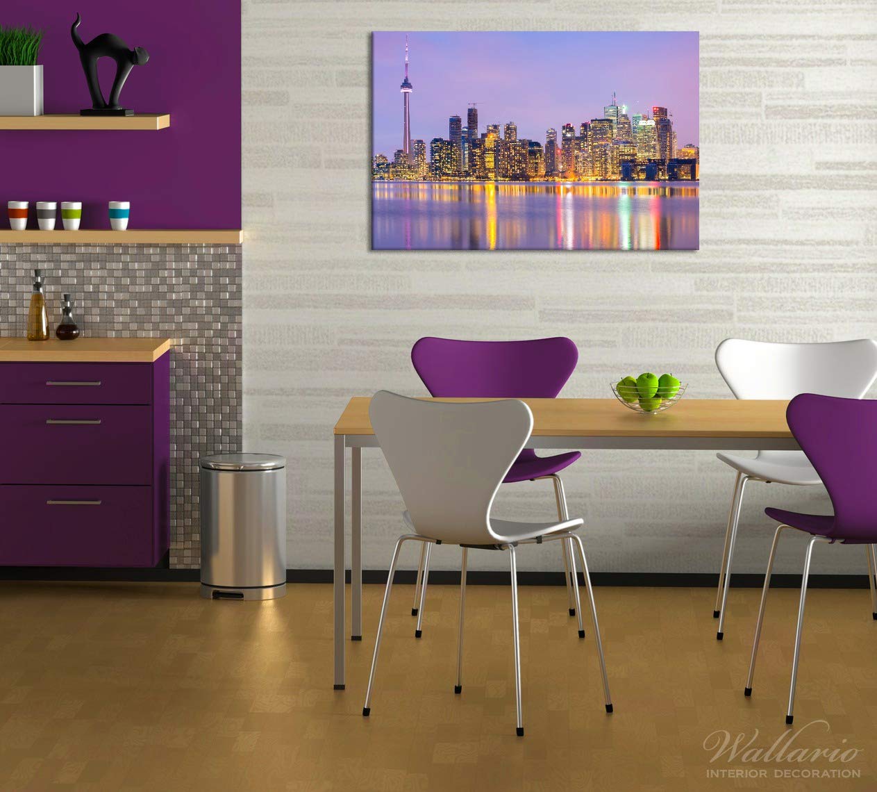 Wallario Leinwandbild Toronto Skyline - Kanada am Abend - Wandbild 60 x 90 cm: Kunstdruck | Brillante lichtechte Farben | hochauflösend | verzugsfrei