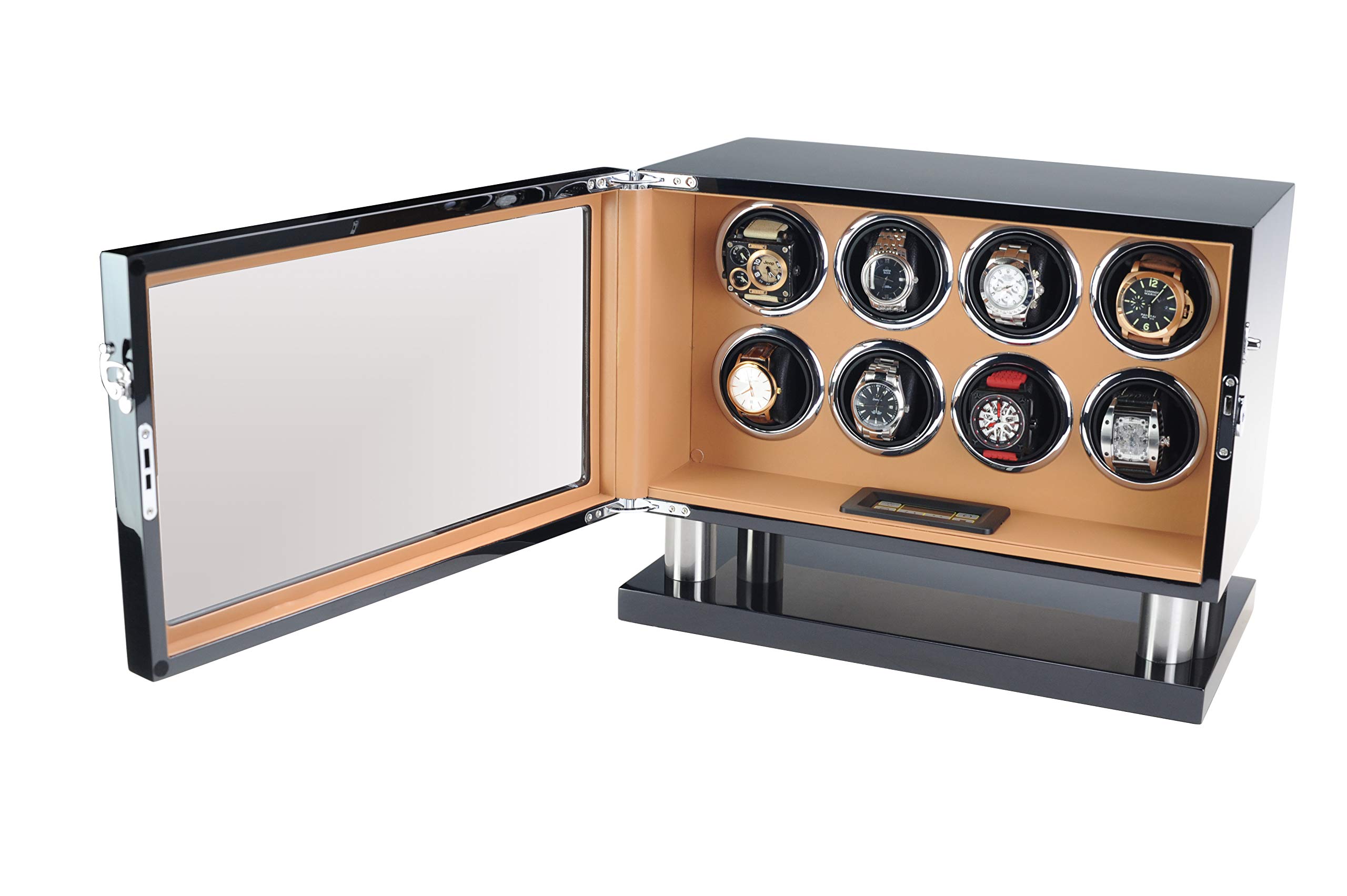 MR Maestro Relojero - Vitrina Watch Winder para Relojes Automáticos | Caja Lacada en Fibra de Carbono Negro | 4 Variedades de Rotación | Funcionamiento Silencioso | Anillo Reforzado, Material: Madera