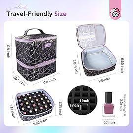 SAVILAND Nail Polish Organizer Bag: PU Leather Nail Kit Organizer Holds 30 Bottles & Nail Lamp, Black Nail Supply Organizer Nail Polish Carrying Case Gel Nail Organizers and Storage Box for Nail Tech
