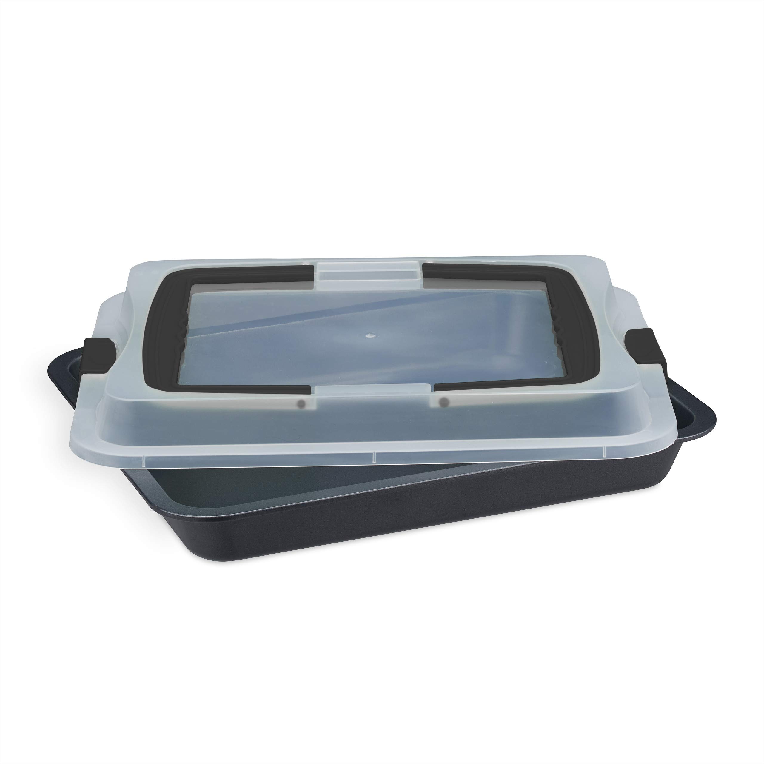 Relaxdays Teglia con Coperchio, Contenitore Rettangolare per Alimenti, con Impugnature, 3in1, LxP 40x33 cm, Nero/Grigio