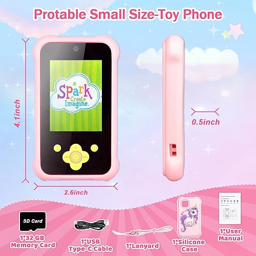 Miniatura 7 de Teléfono infantil para niñas, juguetes de cumpleaños para niñas de 3 a 8 años, juegos de rompecabezas con cámara abatible, juguetes de aprendizaje