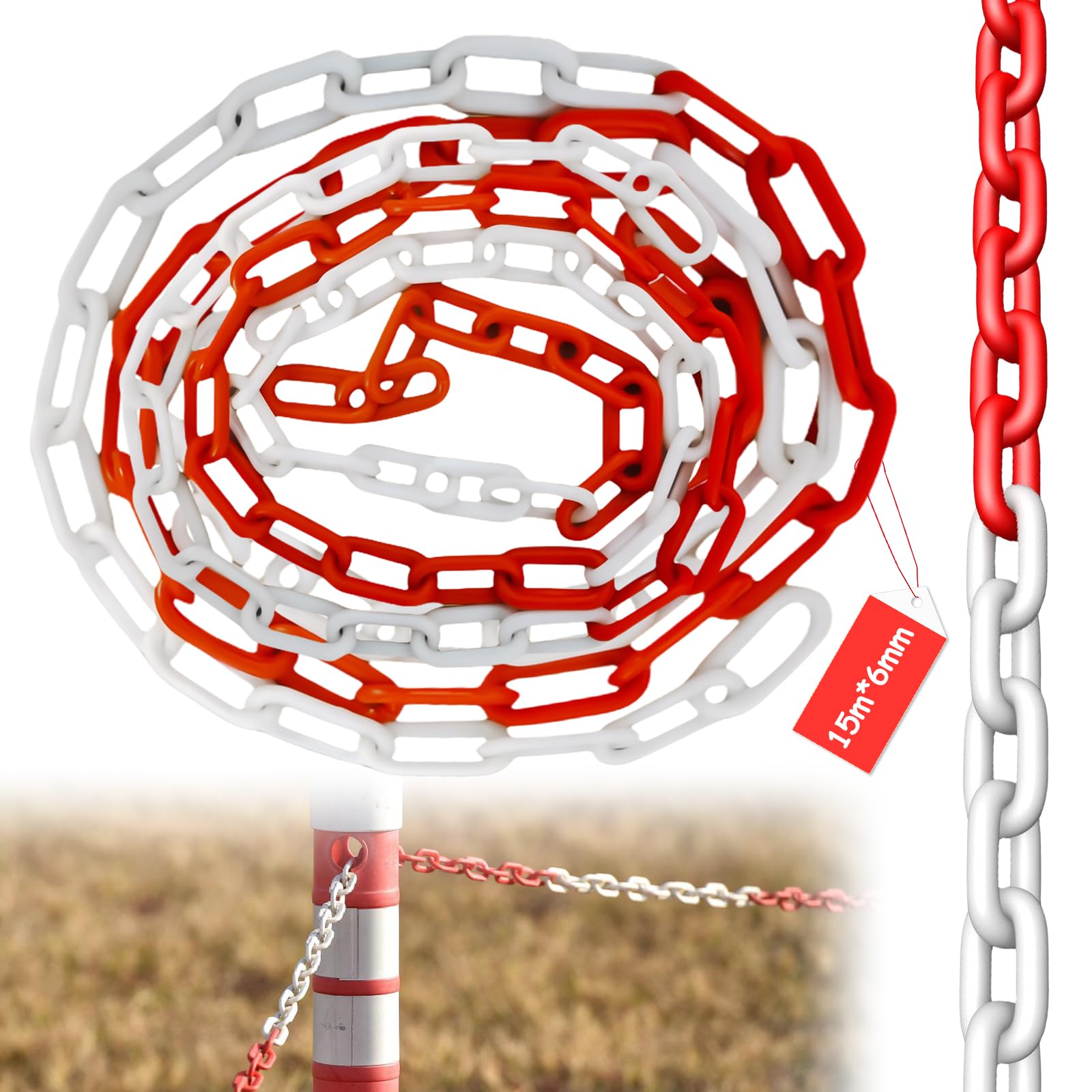 Catena Di Chiusura Plastica 15m X 6mm - Rosso/Bianco Per Sicurezza E Avviso - Foto 3