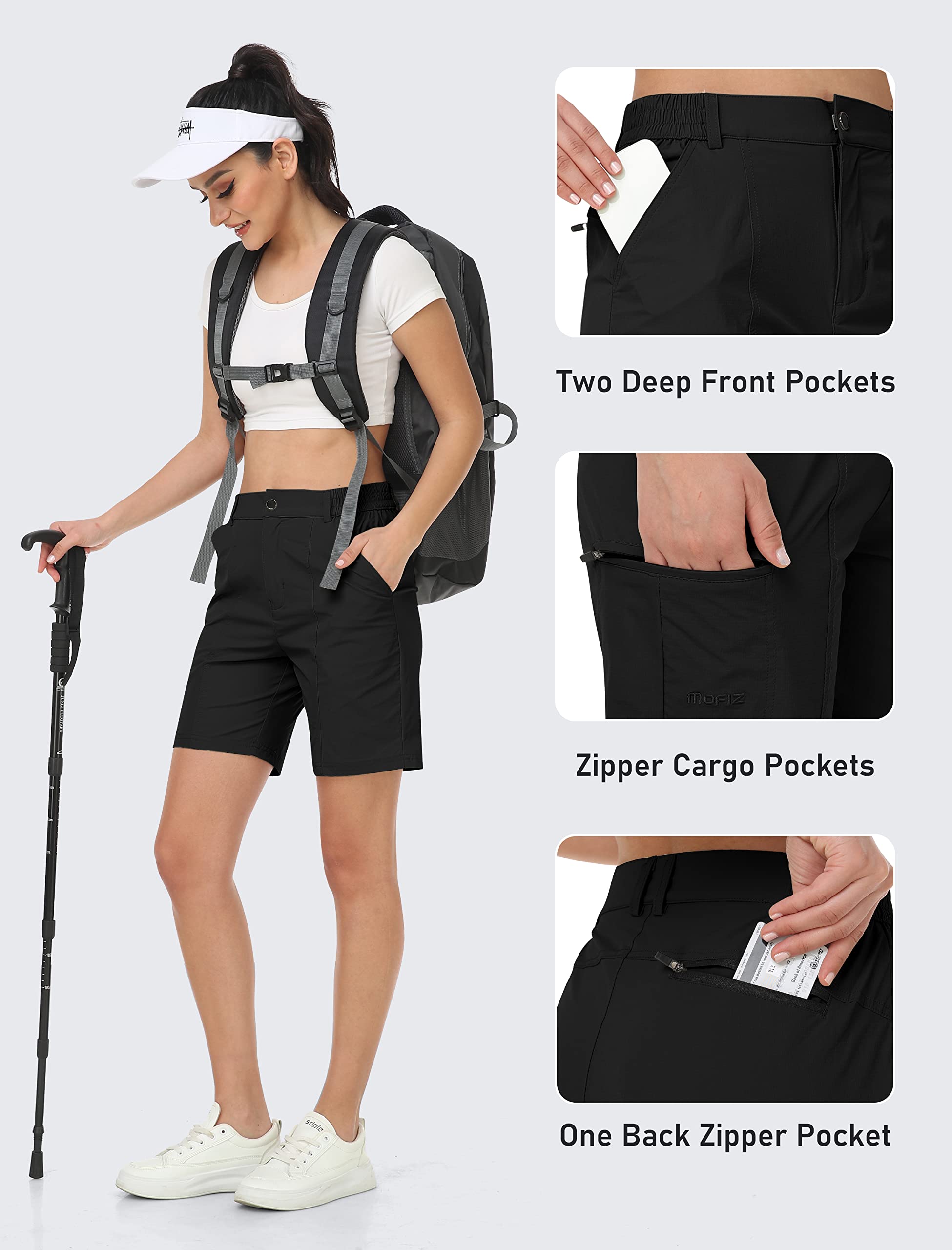 Pantalones Cortos Mujer de Senderismo Verano Cargo Short Ligero Cintura Alta Secado Rápido Outdoor Trekking Corto con Bolsillos