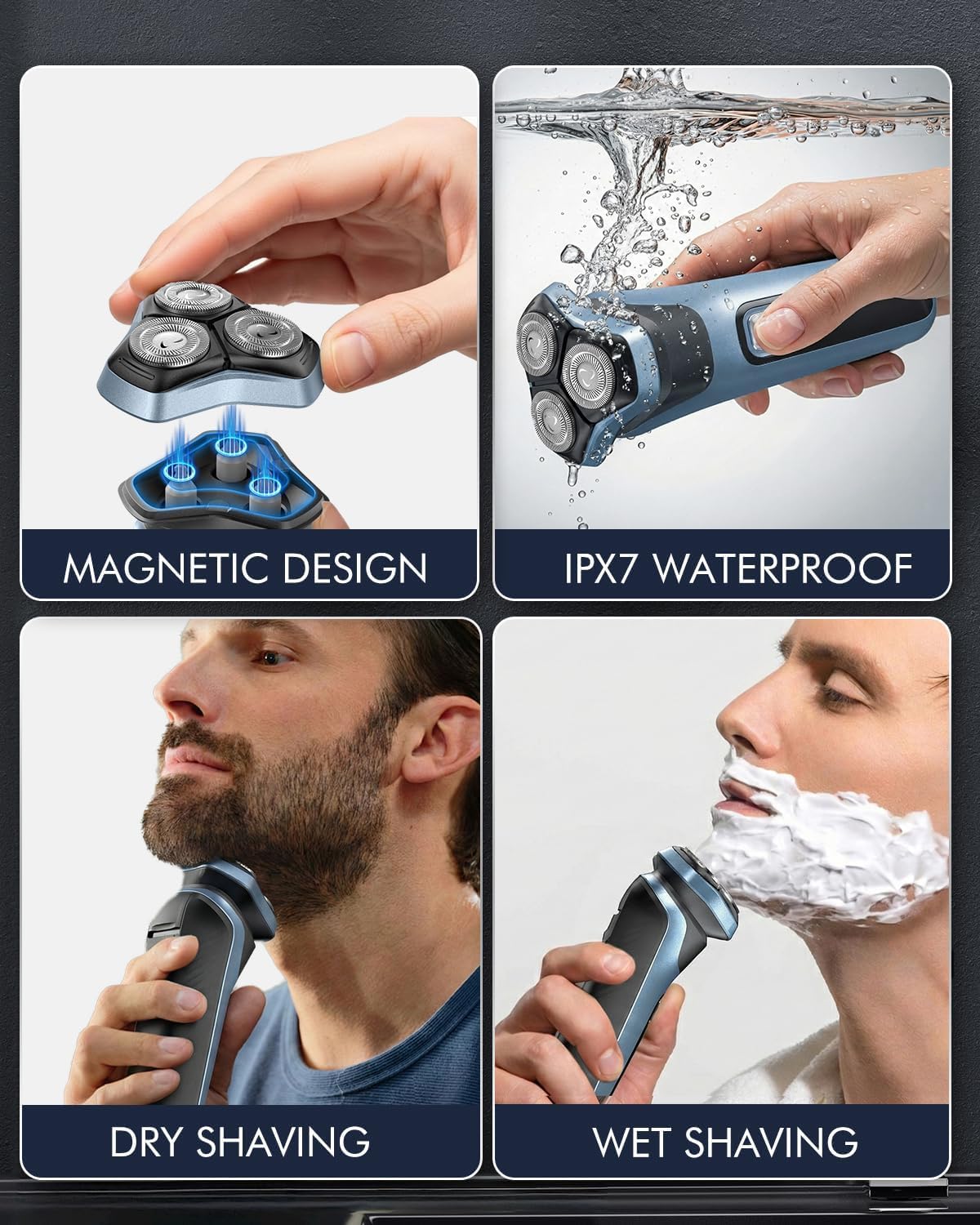 Rasoio elettrico da uomo per viso bagnato e asciutto 4D ricaricabile Rotary rasoio Trimmer 5000 cura della pelle sensibile e ricarica rapida USB – trimmer pop-up display LED, blocco da viaggio, durata