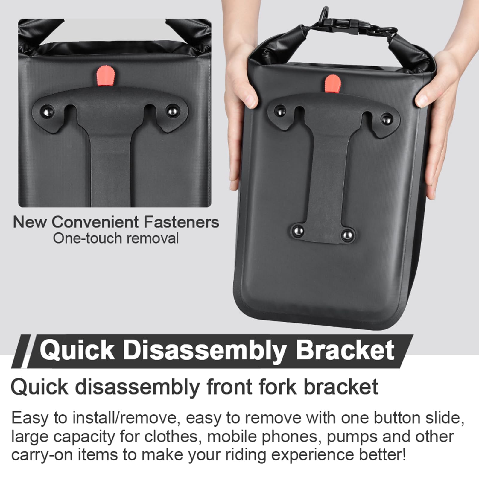 flexman Borsa per Forcella Bici da 10 Litri, Borsa Anteriore per Bici a Sgancio Rapido e Antipioggia, Borsa da Viaggio a Lunga Distanza per Mountain Bike Bici da Strada Escooter