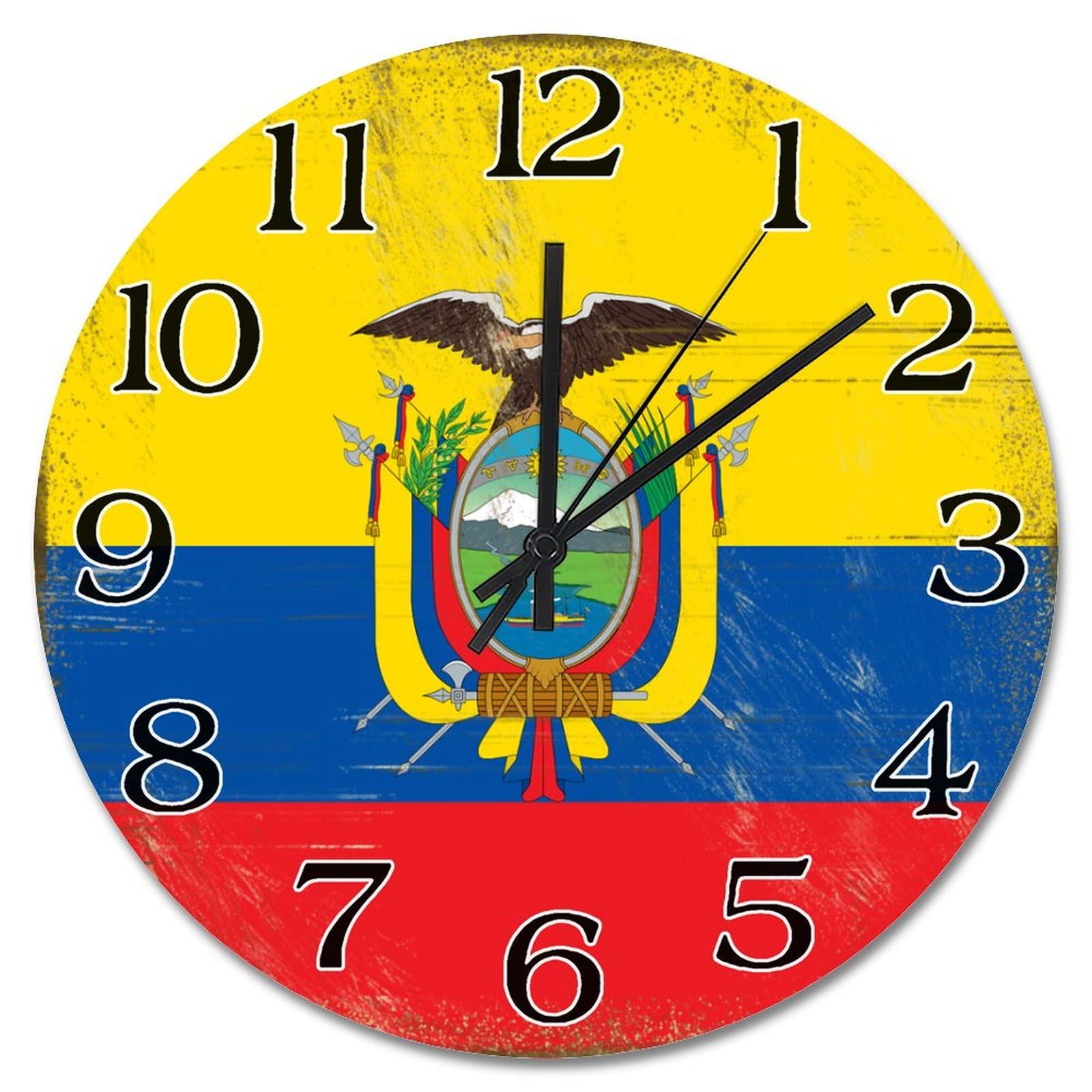 Grande horloge drapeau Équateur sans tic-tac pour chambre à coucher