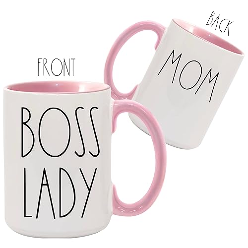Miniatura 4 de BOSS LADY Farmhouse skinny style inspired Font PINK! 15oz Ceramic Mug | Your Custom Text on the back side!