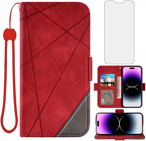 Asuwish Funda tipo cartera compatible con iPhone 14 Pro Max de 6.7 pulgadas y protector de pantalla de vidrio templado, soporte para ranura para