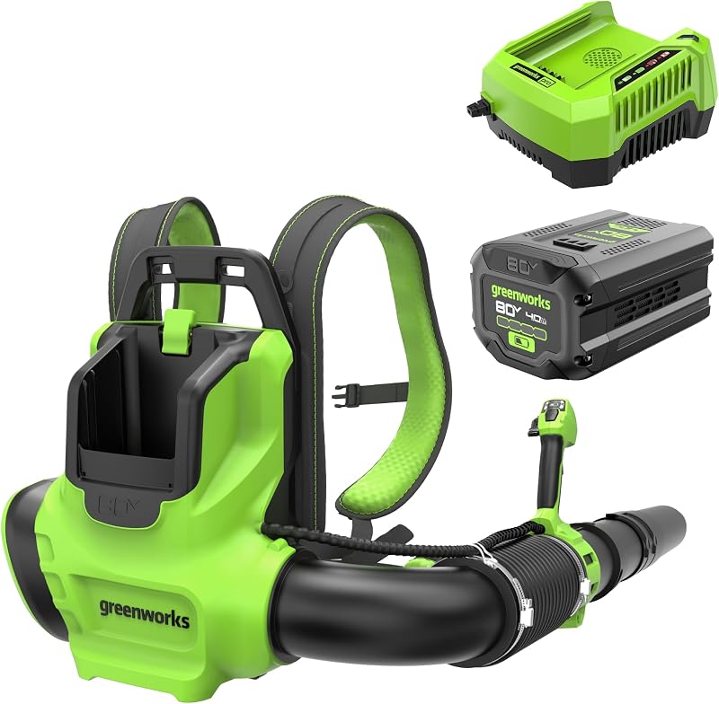 Greenworks 80V Backpack Leaf Blower, 750 CFM, 4.0 Ah Battery and Charger