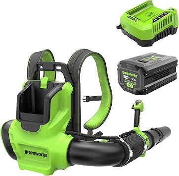 Greenworks 80V 750 CFM / 180 MPH Brushless Backpack Leaf Blower, Variable Speed for Large Properties, Dislodge Gravel from driveways or Packed Snow from walkways, Includes 4.0Ah Battery and Charger
