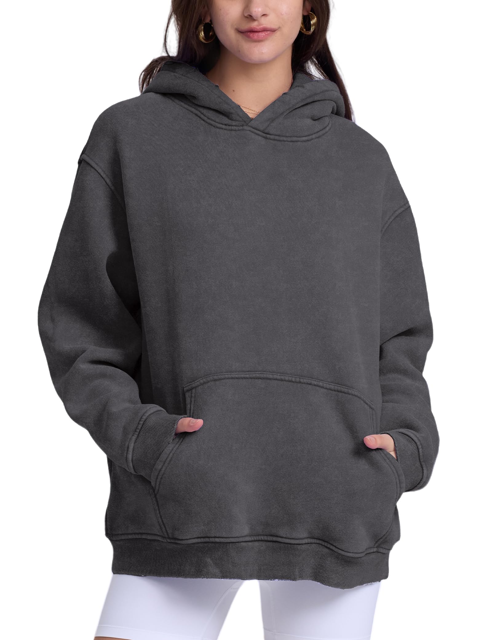 FAIABLE Womens Oversized Acid Wash Hoodie Unisex Heavyweight Fleece Cotton Hoodies Vintage Washed Sweatshirt for Women