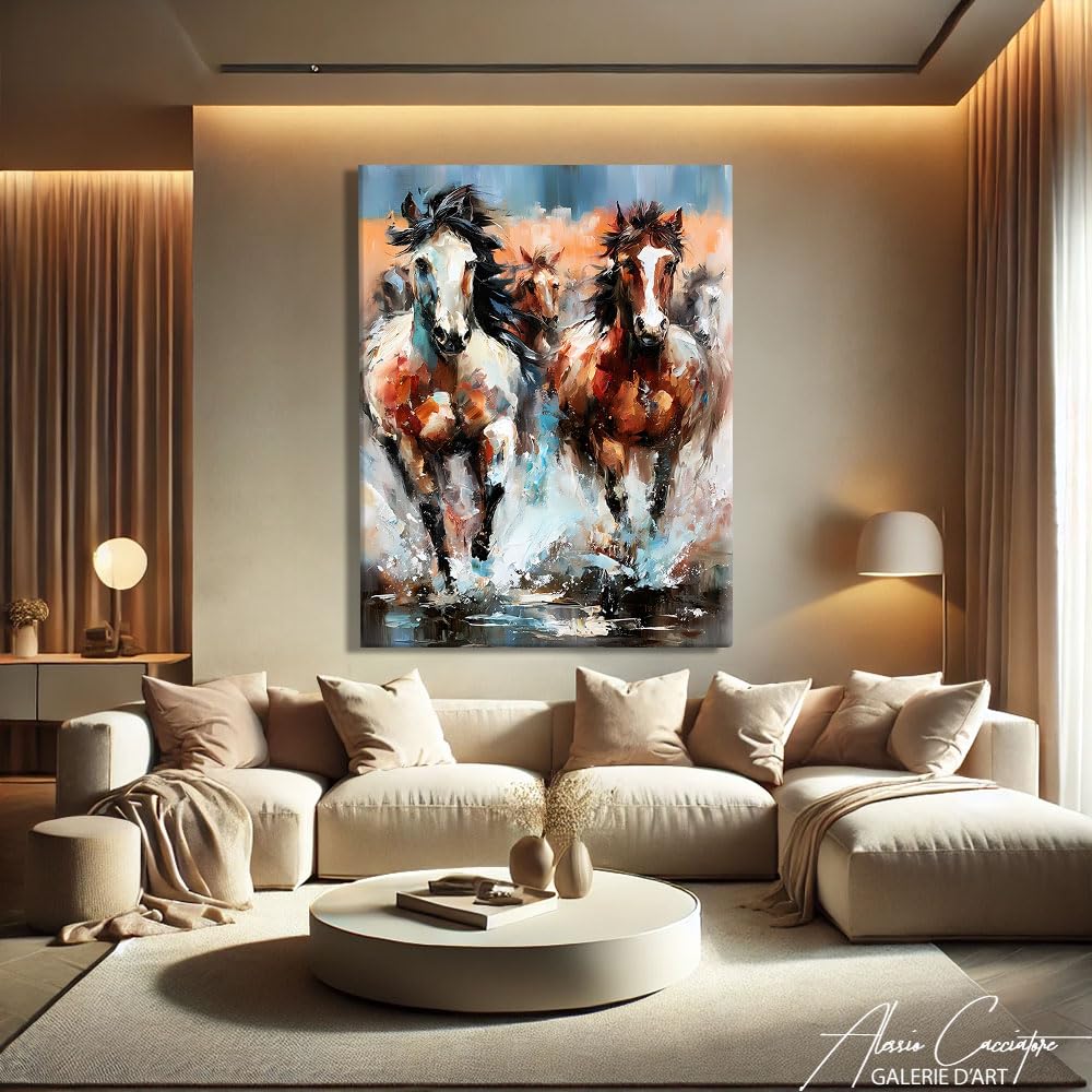 Quadro lungo verticale moderno con animali – Poster decorativo da parete con cavallo, tela astratta di grande formato, decorazione da parete contemporanea – idea regalo cremagliera originale, 60 x 40