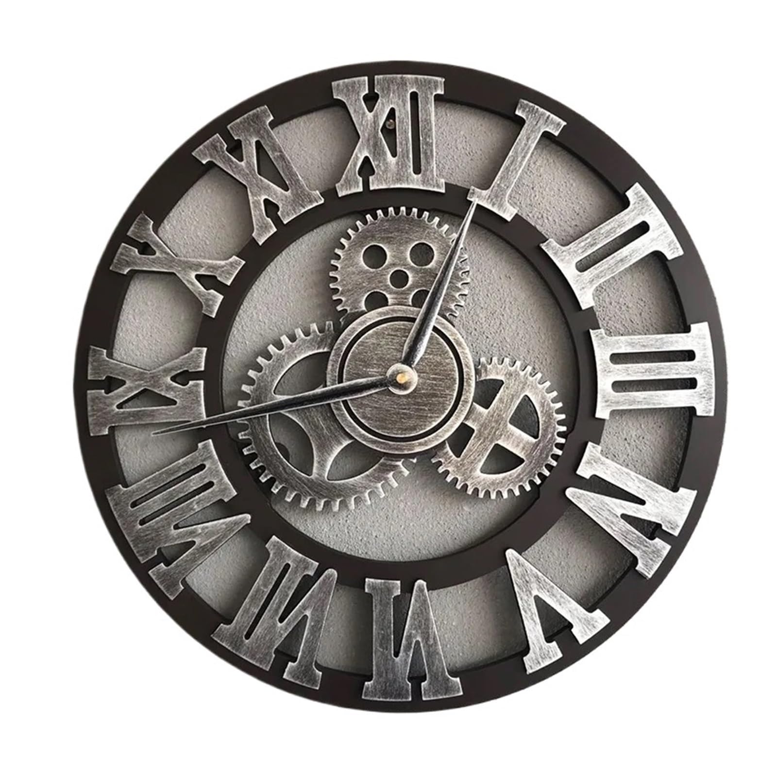 HVSYVVSRL 1 Pcs 30/35/40CM Metal Gear Wall Clocks Moving Clock Rustic Industrial Decor For House Warming Gifts Quiet Operation(Roman Silver,30cm)