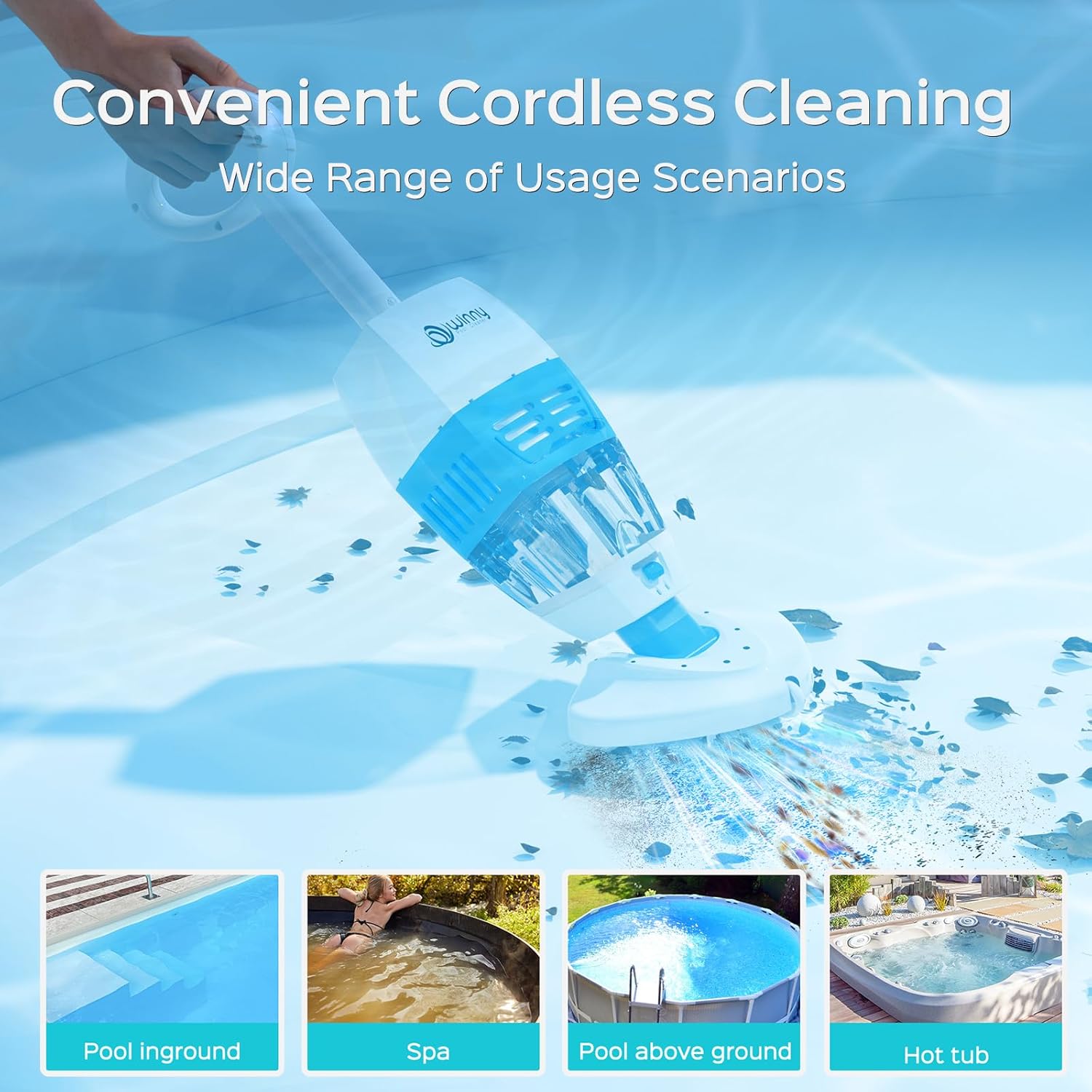(2025 Upgrade) Cordless Pool Vacuum with 1548GPH Suction, 1Hour Runtime, Telescopic Pole & 2-in-1 Cleaning Head, 250μm Filter-Ideal for Above Ground Pools, Hot Tubs, Spas, Ponds (Blue)