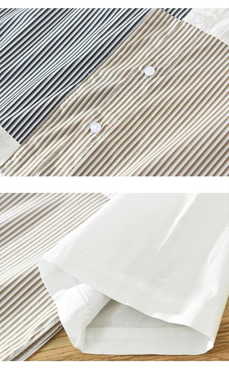 Camicetta Sottile da Uomo a Righe con Inserti, Top Leggero a Maniche Corte Casual Quotidiano Estivo